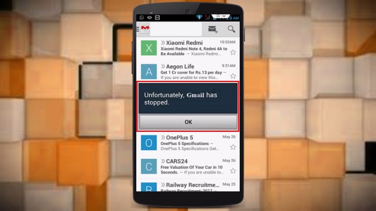 Infelizmente, G mail / e-mail parou” no Android