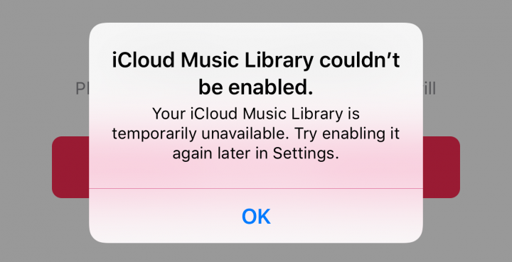 iCloud music library couldn't be enabled