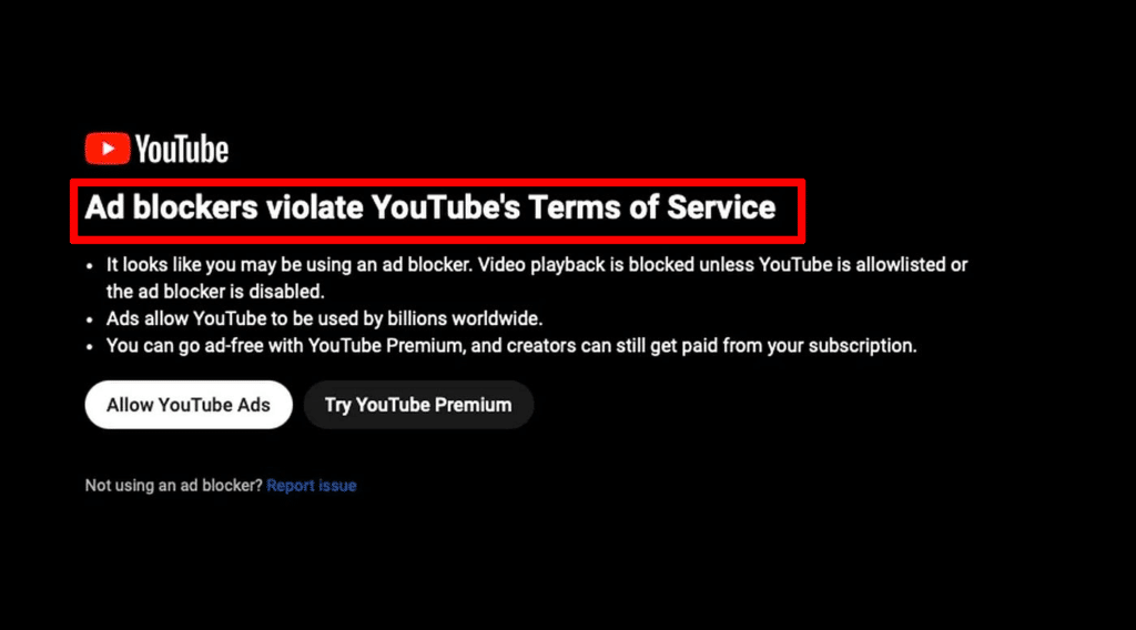 corrigir "Bloqueadores de anúncios violam os Termos de Serviço do YouTube"